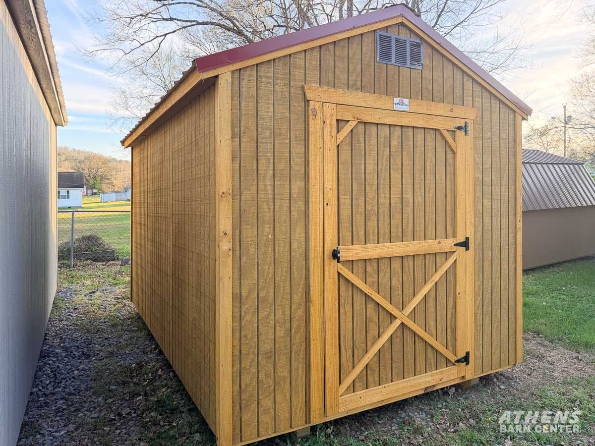 8x12 Utility — Honey Gold walls · Honey Gold trim · Rustic Red roof
