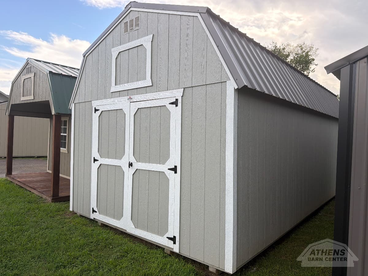12x24 Painted Lofted Barn — Gap Gray walls · Barn White trim · Charcoal roof