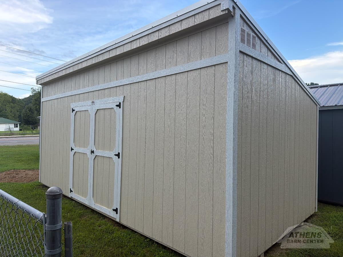 10x20 Single Slope — Navjo White walls · Barn White trim · Galvalume / Silver roof