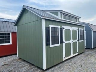 10x16 Dormer (Side Utility) — Rosemary walls · Barn White trim · Black roof