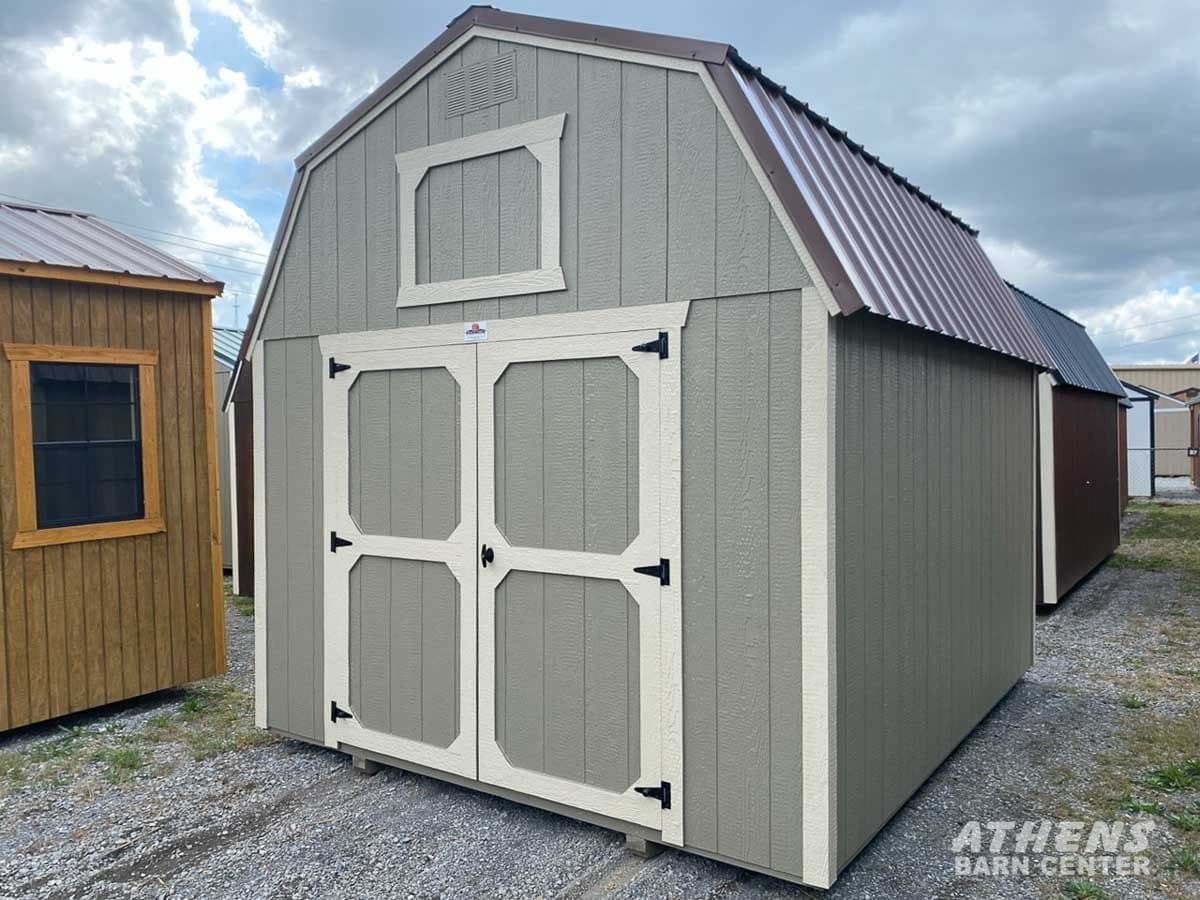 10x12 Painted Lofted Barn — Clay walls · Beige trim · Brown roof