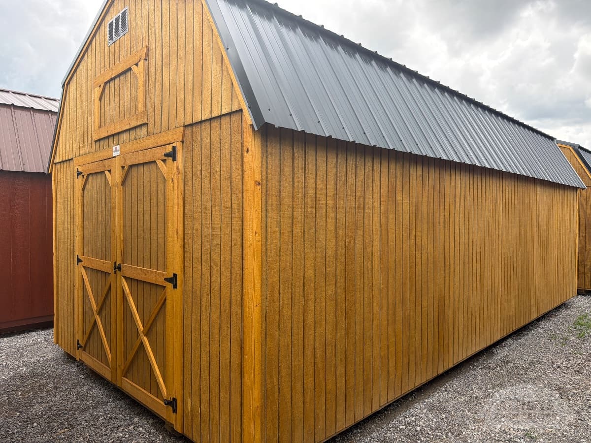 12x24 Lofted Barn — Honey Gold walls · Honey Gold trim · Black roof