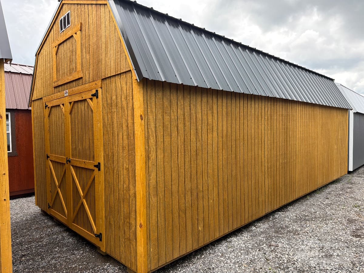 12x24 Lofted Barn — Honey Gold walls · Honey Gold trim · Black roof