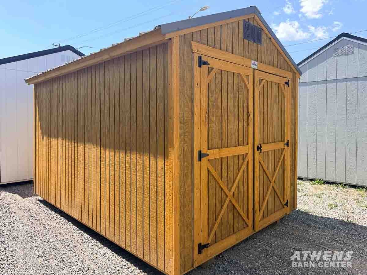 8x12 Utility — Honey Gold walls · Honey Gold trim · Charcoal roof
