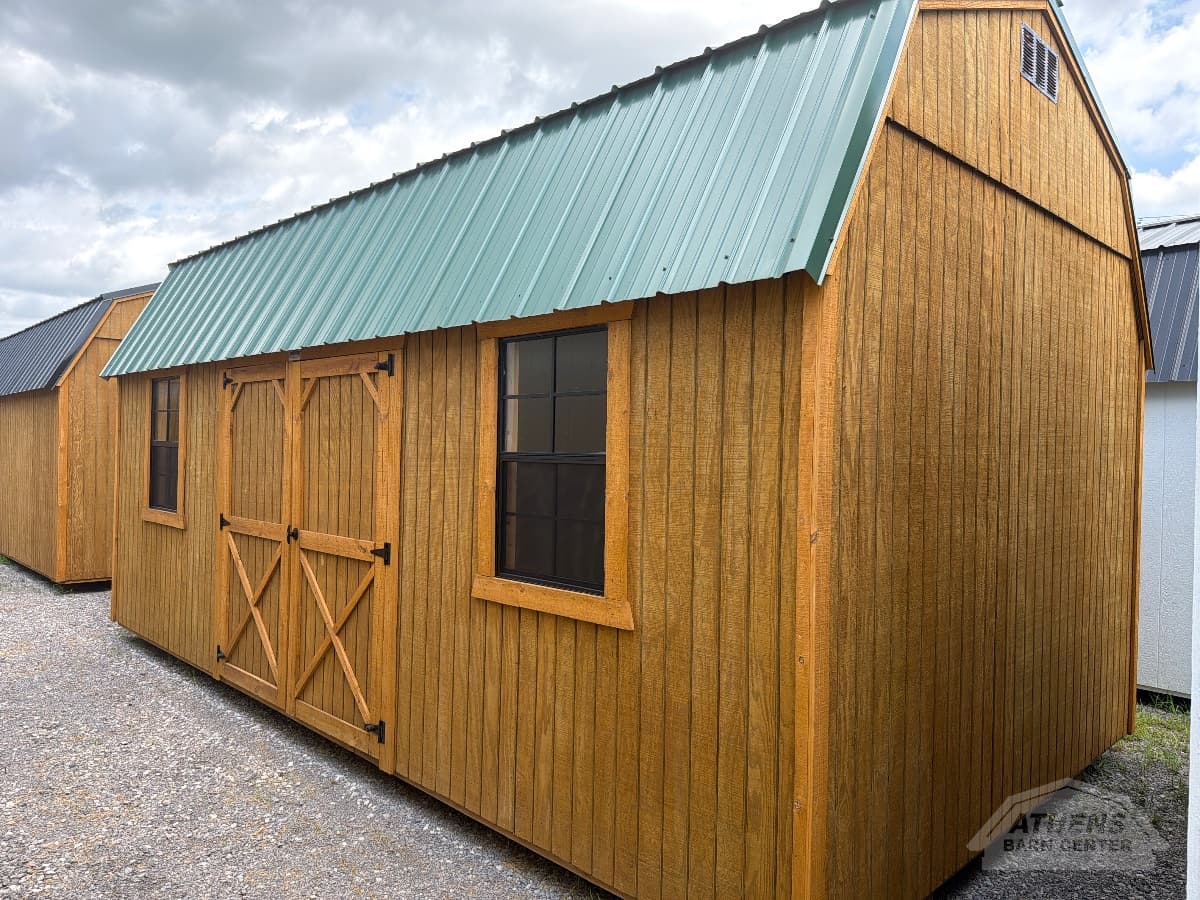 10x20 Side Lofted Barn, honey gold walls · honey gold trim · hunter green roof, in stock in Athens