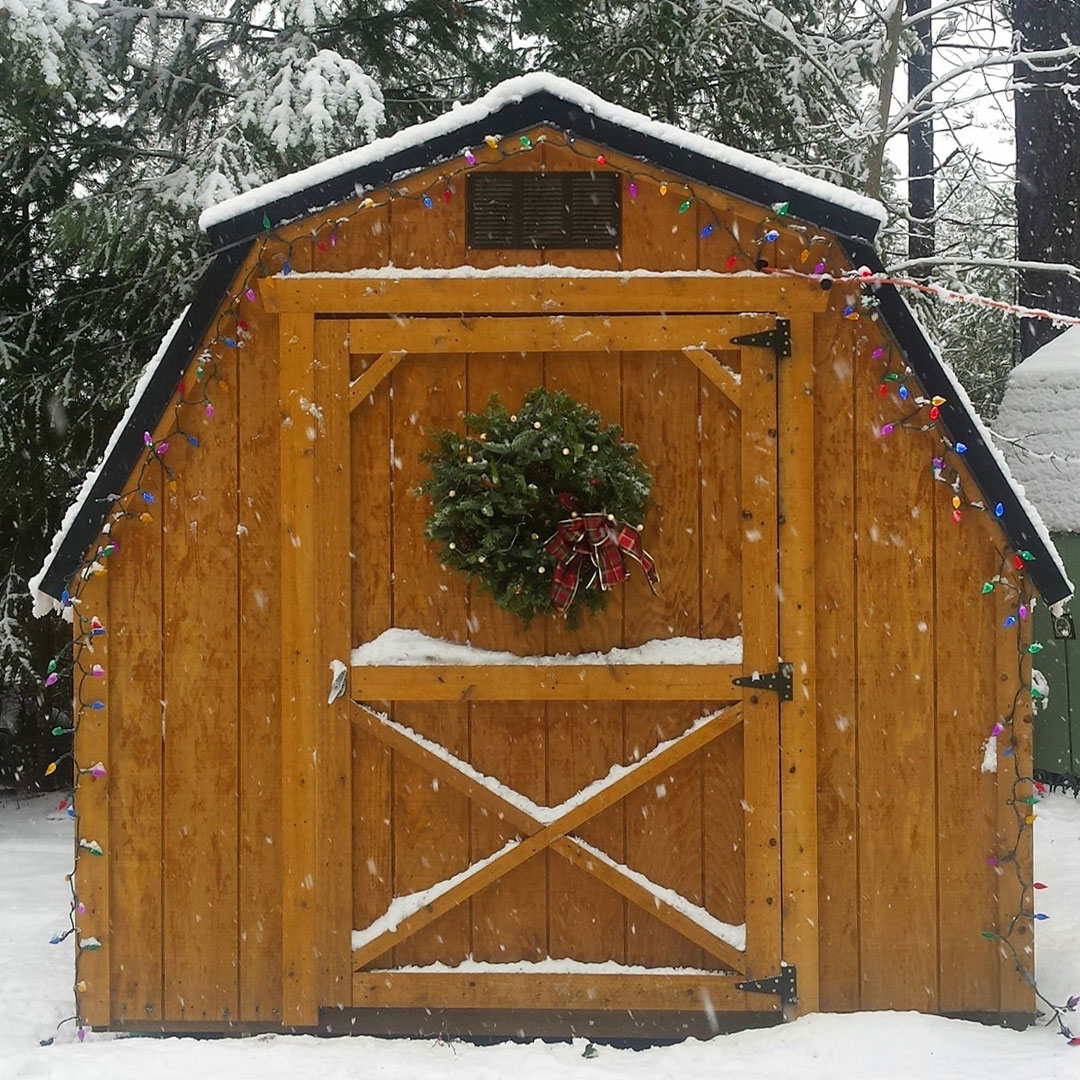 8x10 Standard Barn, Black Metal Roof, Stained